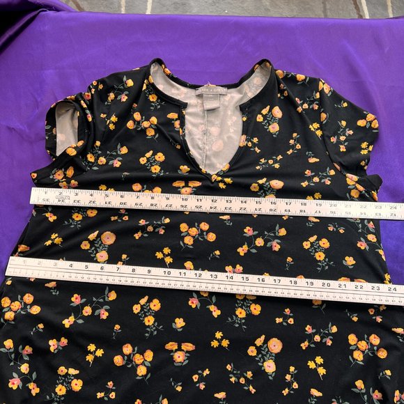 📌Lark + Grey Floral Short Sleeves Soft Flowing Fabric A-Line Dress with Pockets - Picture 11 of 16